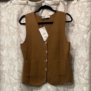 Zara Camel Button-Up Vest